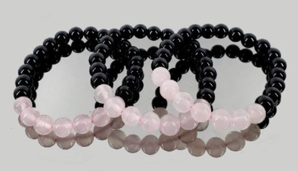 Pulseira Quartz Rosa e Turmalina Negra 8mm